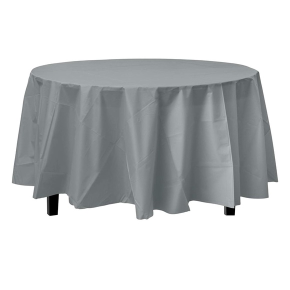Silver Gray Round 84” Disposable Table Cloth - Picture 1 of 4